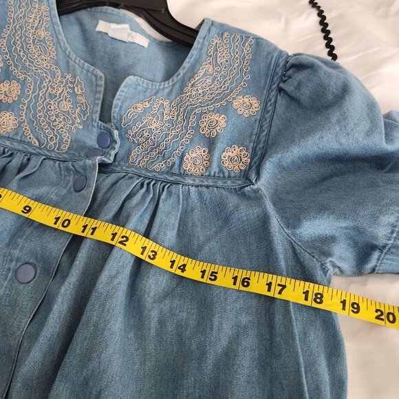 Go Softly Patio Denim House Muumuu Dress Zipper Small Embroidery Short Sleeves - Picture 7 of 12
